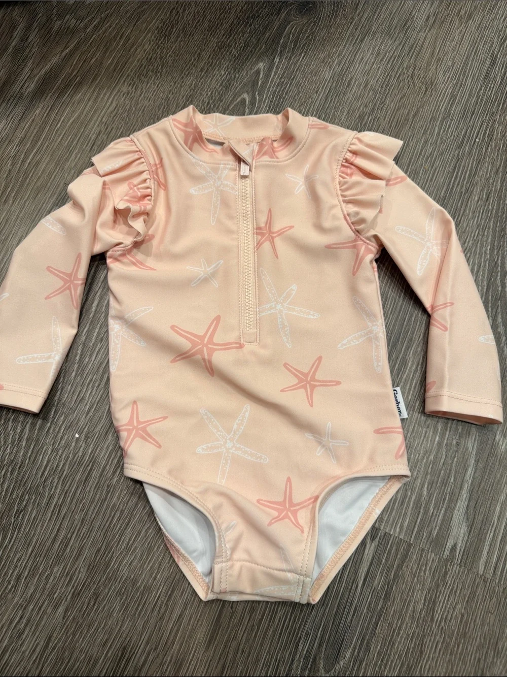 Gerber Peach Starfish Long-Sleeve One-Piece Swimsuit